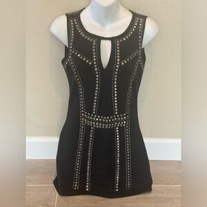 CACHE Black Studded Sleeveless Mini Dress